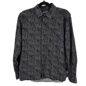 Barabas Floral Rose Button Down Mens Medium Charcoal Grey Excellent Slim Fit